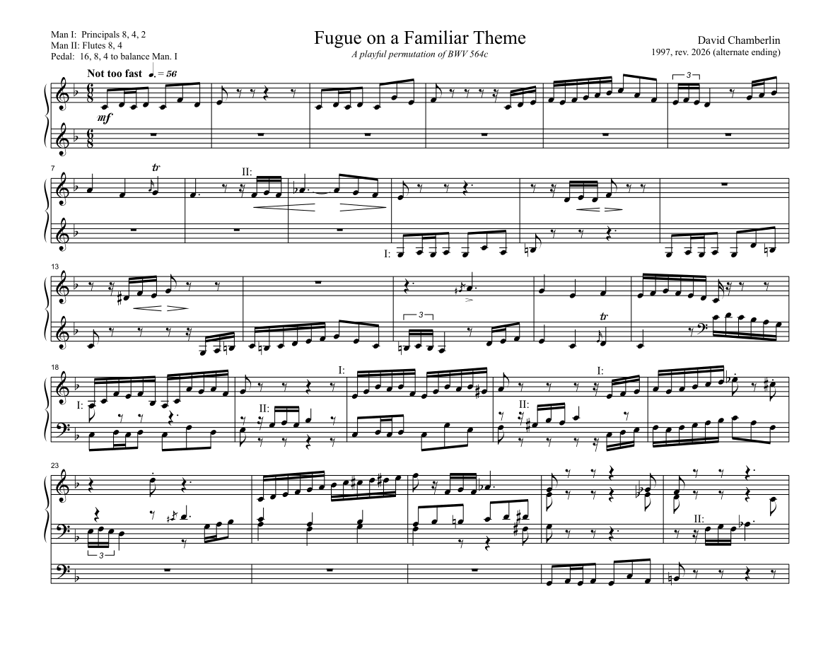Fugue on a Familiar Theme (Happy Birthday to You) by David Chamberlin
