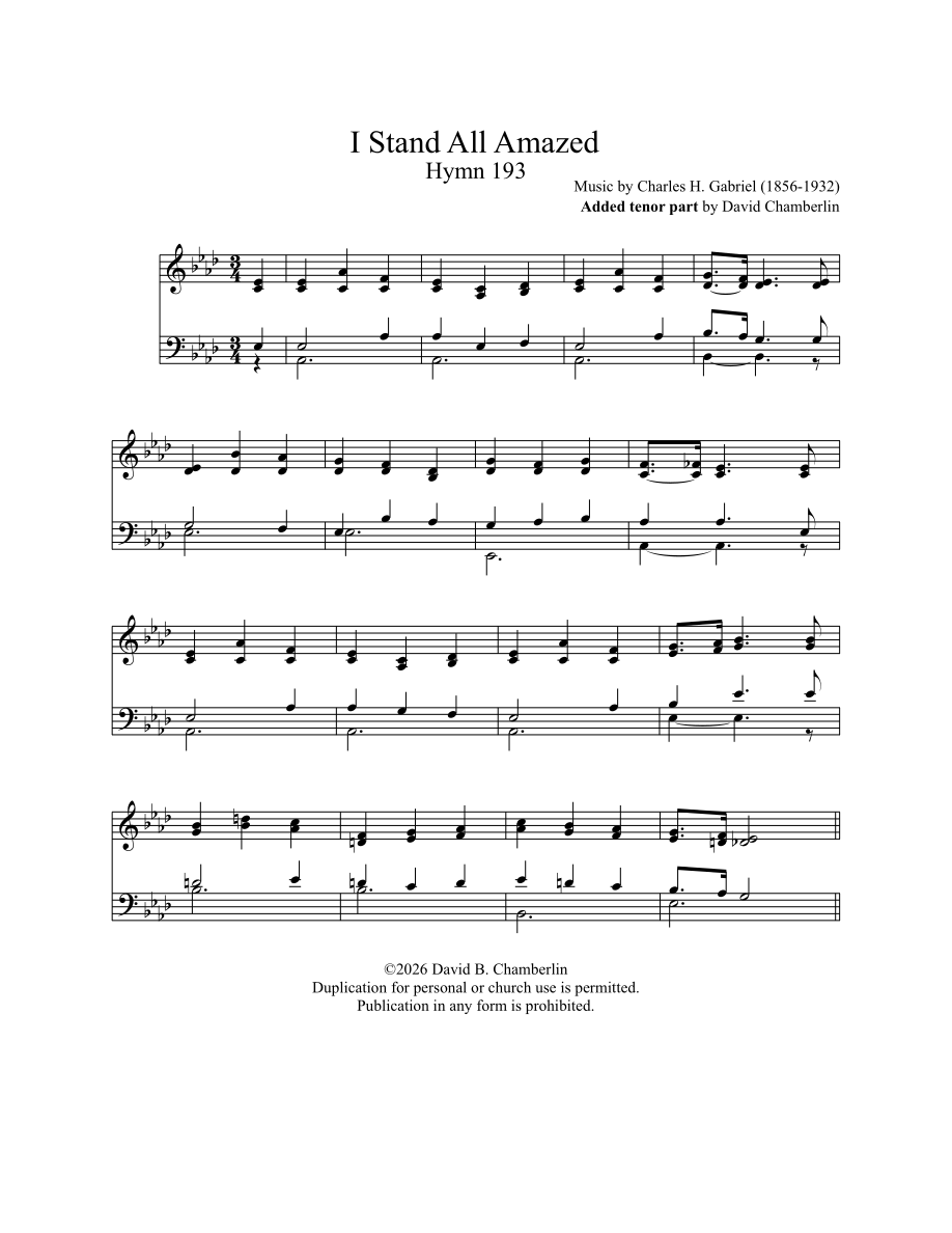 I Stand All Amazed – added tenor by David Chamberlin