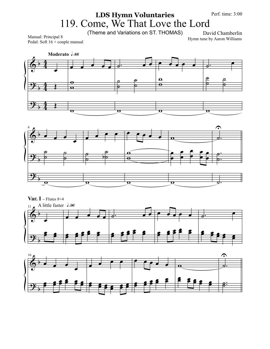 Come, We That Love the Lord by David Chamberlin